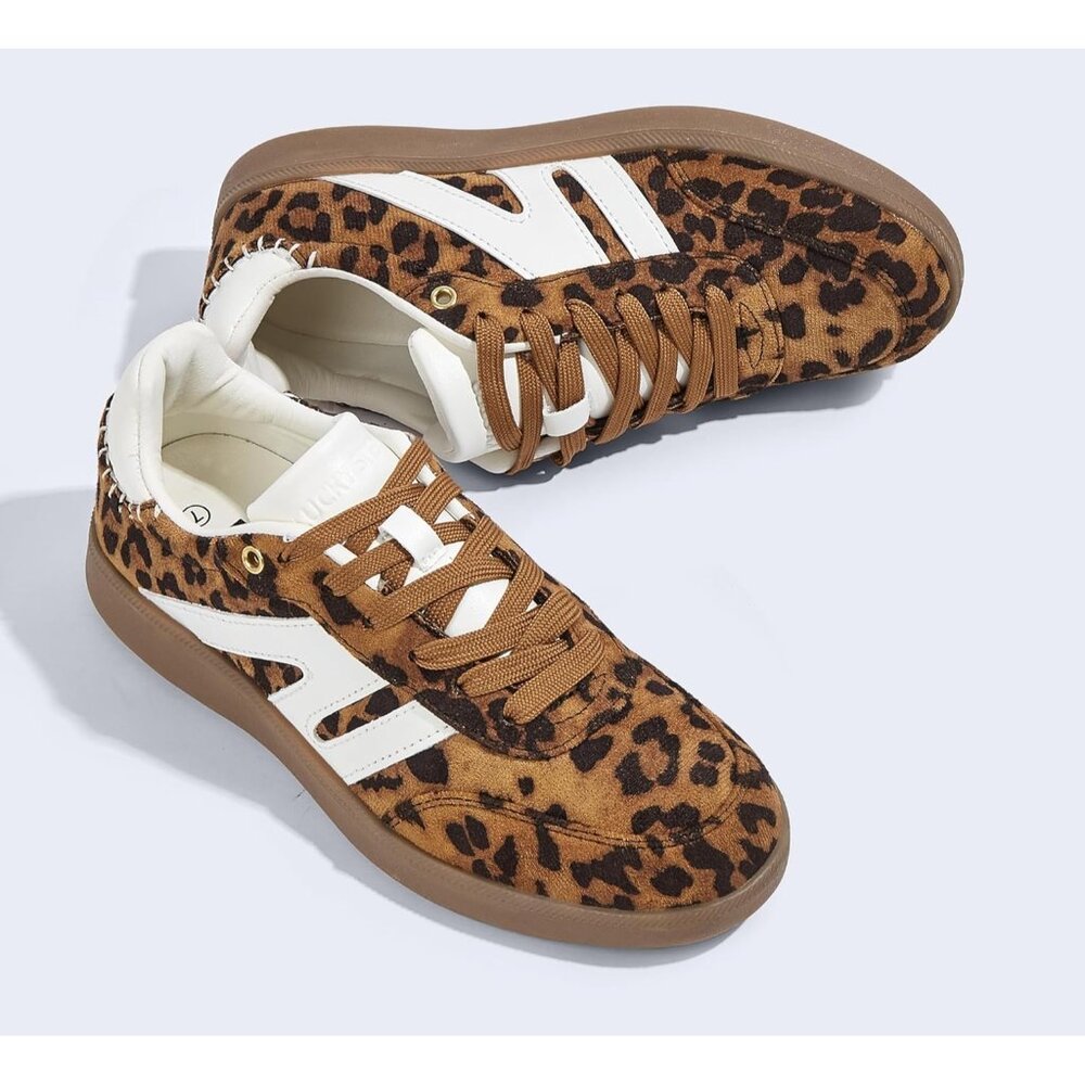 Women's Leopard Classic Retro Gum Sole Fashion Fabric Sneakers Shoes - Picture 6 of 6